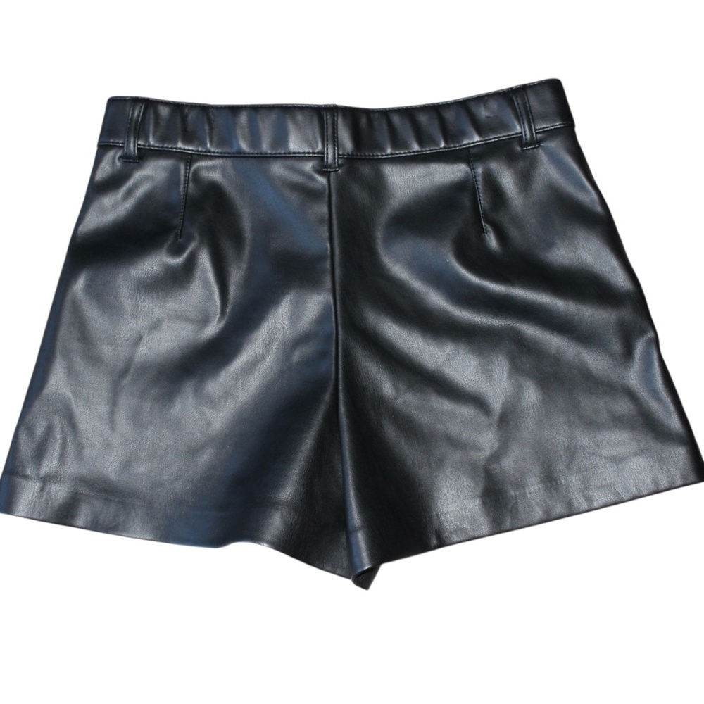 Zara Black Faux Leather High-Waist Shorts - Picture 6 of 7